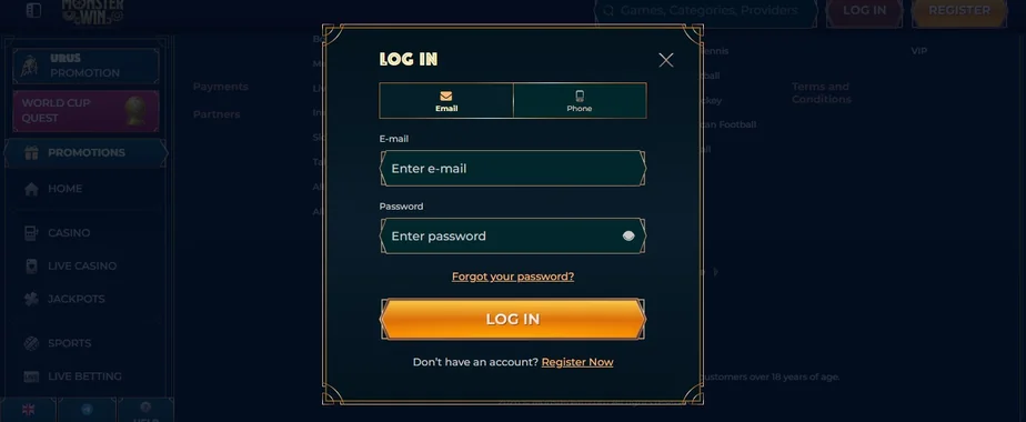 Log in via email